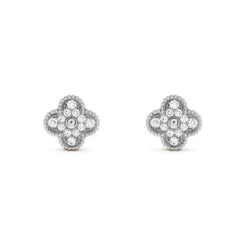 CLOVER SILVER DIAMOND STUD EARRINGS