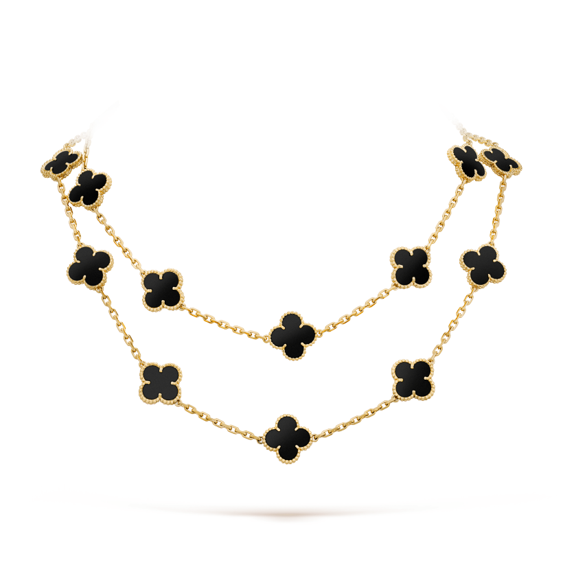 CLOVER 20 MOTIFS ONYX GOLD NECKLACE
