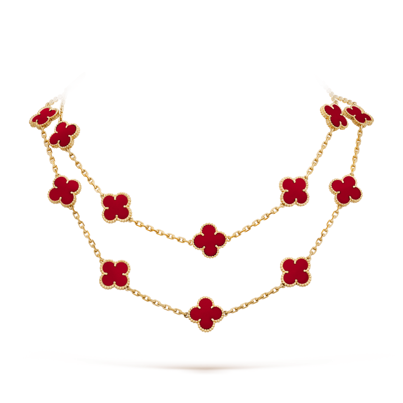 CLOVER 20 MOTIFS CARNELIAN GOLD NECKLACE