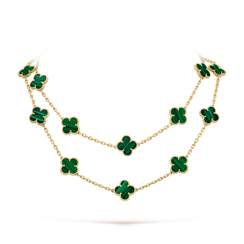 CLOVER 20 MOTIFS MALACHITE GOLD NECKLACE