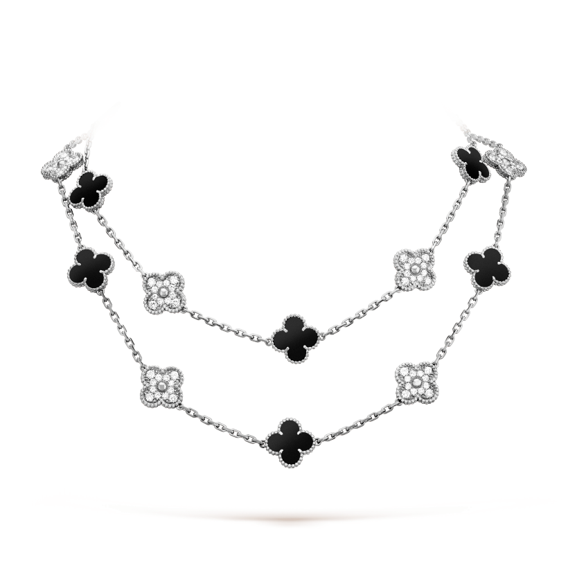 CLOVER 20 MOTIFS ONYX DIAMOND GOLD NECKLACE