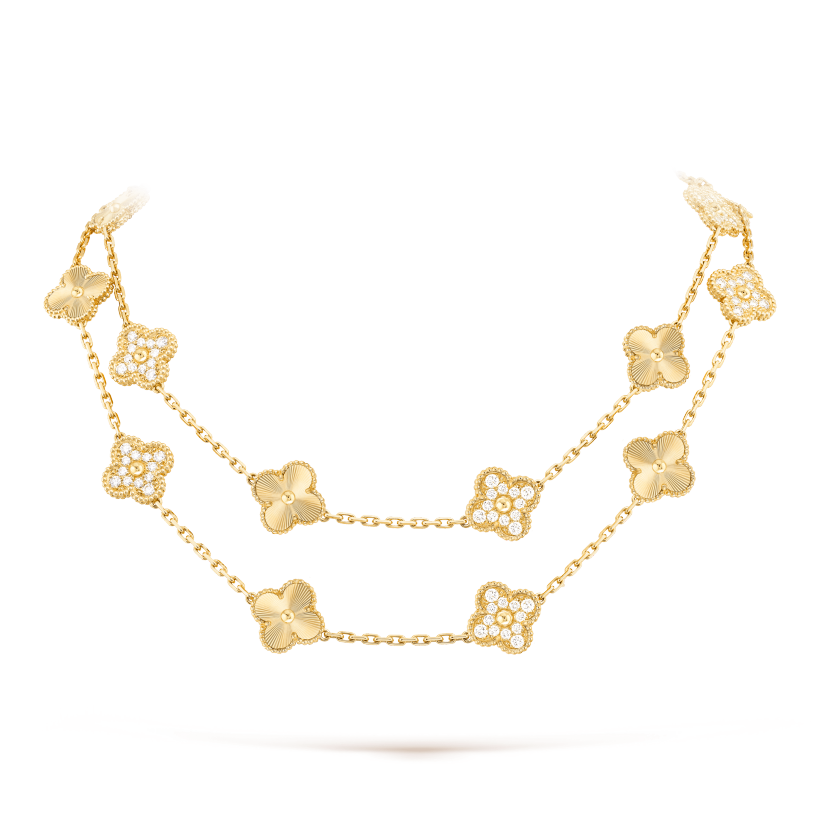 CLOVER 20 MOTIFS DIAMOND GOLD NECKLACE