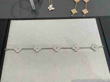 CLOVER 5 MOTIFS SILVER DIAMOND BRACELET
