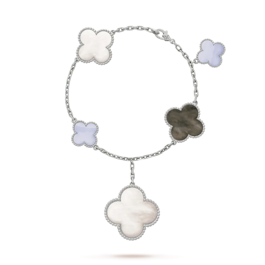 CLOVER 5 MOTIFS SILVER WHITE MOP BRACELET