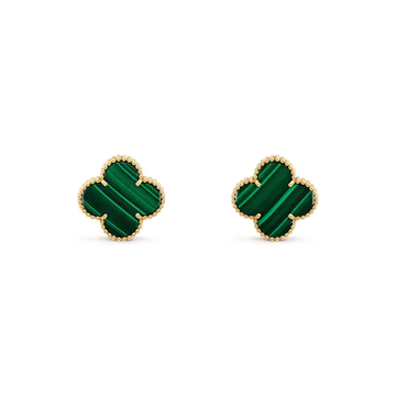 CLOVER MINI MALACHITE GOLD EARRINGS