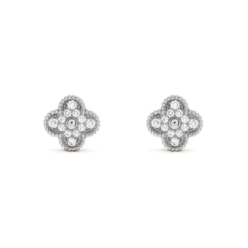 CLOVER SILVER DIAMOND STUD EARRINGS