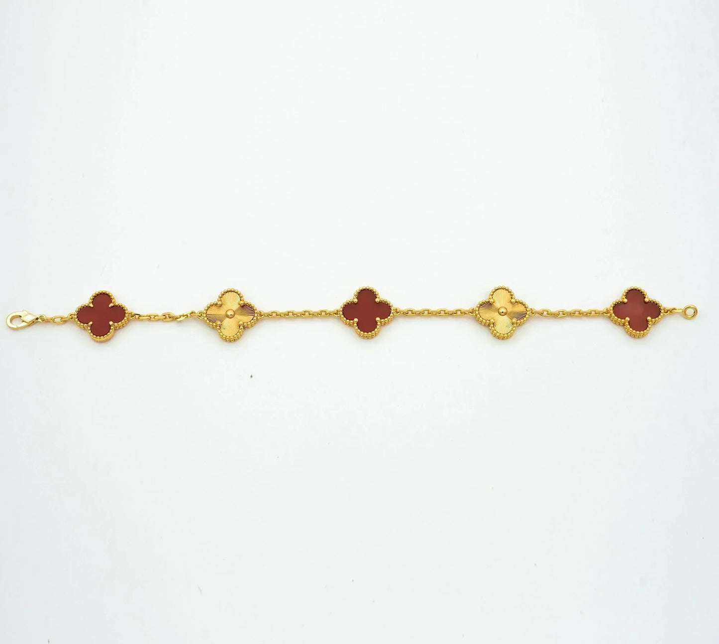 CLOVER BRACELET 5 MOTIFS CARNELIAN GOLD