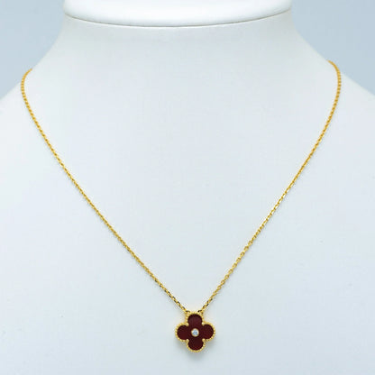 CLOVER NECKLACE GOLD DIAMOND CARNELIAN