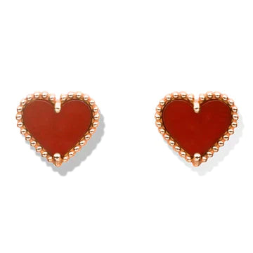 HEART CARNELIAN PINK GOLD STUD EARRINGS