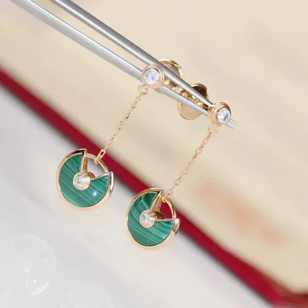AMULETTE DROP EARRINGS MALACHITE PINK GOLD