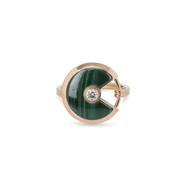 AMULETTE MALACHITE LIGHT RING PINK GOLD DIAMOND