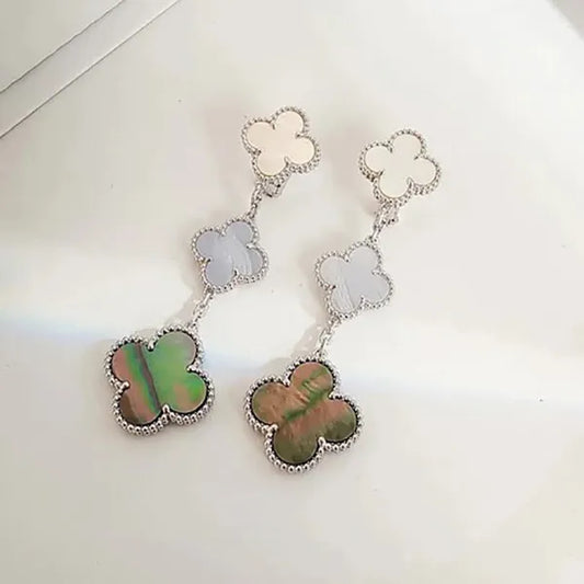 CLOVER 3 MOTIFS CHALCEDONY DARK MOP SILVER EARRINGS