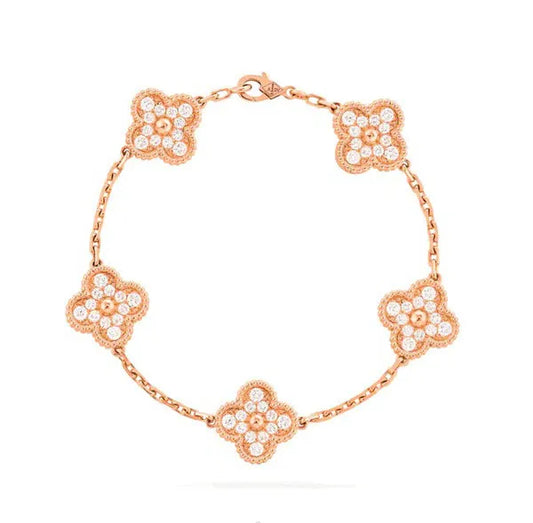 CLOVER 5 MOTIFS PINK GOLD DIAMOND BRACELET