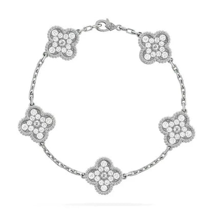CLOVER 5 MOTIFS SILVER DIAMOND BRACELET