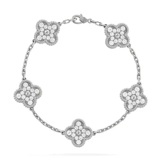 CLOVER 5 MOTIFS SILVER DIAMOND BRACELET