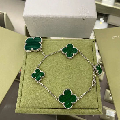 CLOVER 5 MOTIFS SILVER MALACHITE BRACELET