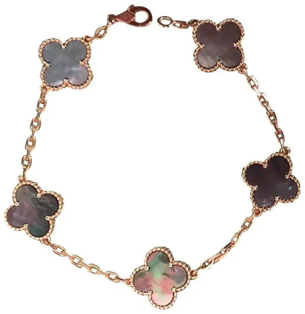 CLOVER BLACK MOP PINK GOLD BRACELET 5 MOTIFS