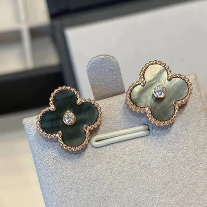 CLOVER BLACK MOP PINK GOLD DIAMOND EARRINGS