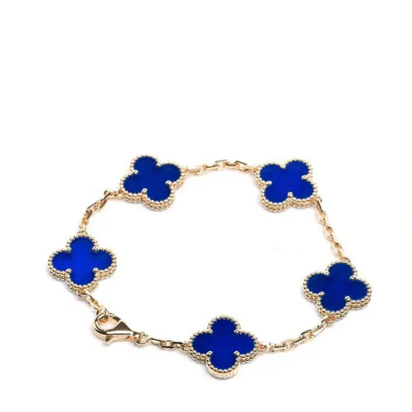 CLOVER BRACELET 5 MOTIFS BLUE AGATE