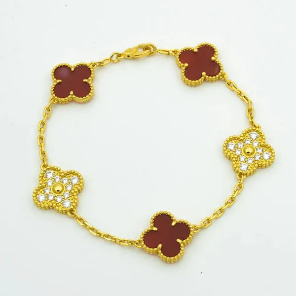 CLOVER BRACELET 5 MOTIFS CARNELIAN DIAMOND