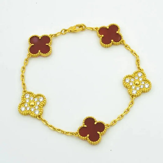 CLOVER BRACELET 5 MOTIFS CARNELIAN DIAMOND