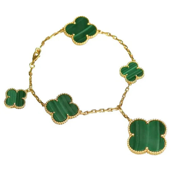 CLOVER BRACELET 5 MOTIFS MALACHITE GOLD