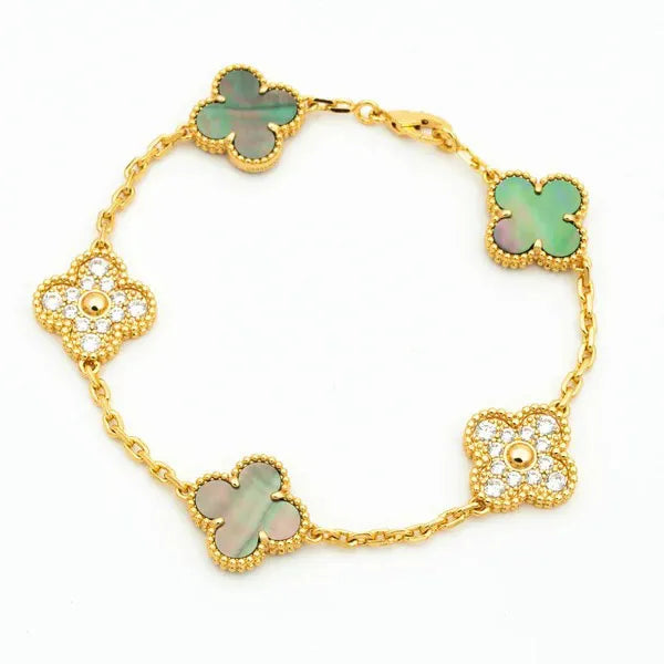 CLOVER BRACELET 5 MOTIFS MOP AND DIAMOND