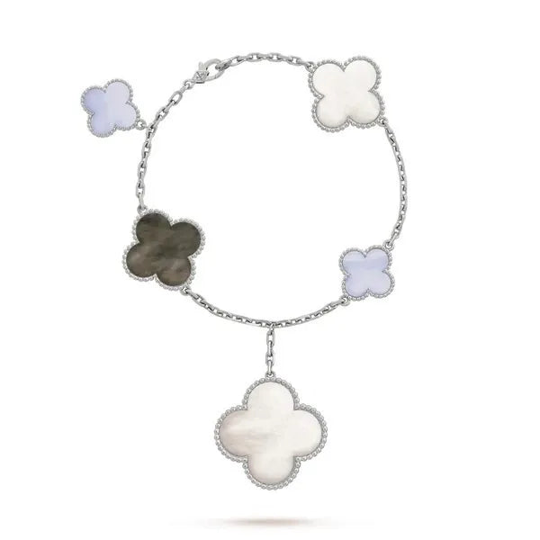 CLOVER BRACELET 5 MOTIFS MOP CHALCEDONY SILVER
