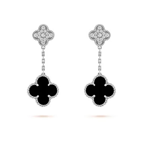 CLOVER DIAMOND AND ONYX EARRINGS