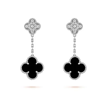 CLOVER DIAMOND AND ONYX EARRINGS