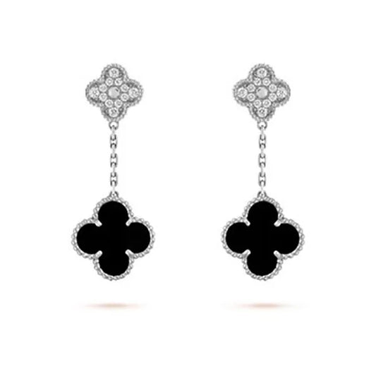 CLOVER DIAMOND AND ONYX EARRINGS