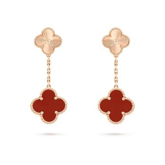 CLOVER EARRINGS GOLD AND CARNELIAN