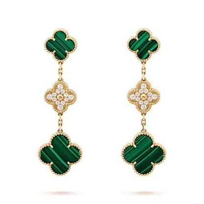CLOVER EARRINGS GOLD MALACHITE DIAMOND 3 MOTIFS