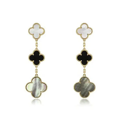 CLOVER EARRINGS GOLD ONYX MOP 3 MOTIFS
