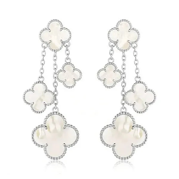 CLOVER EARRINGS WHITE MOP 4 MOTIFS SILVER