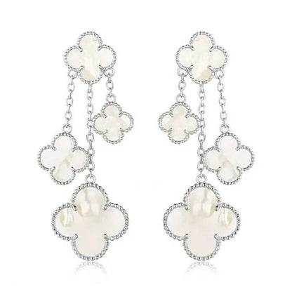 CLOVER EARRINGS WHITE MOP 4 MOTIFS SILVER
