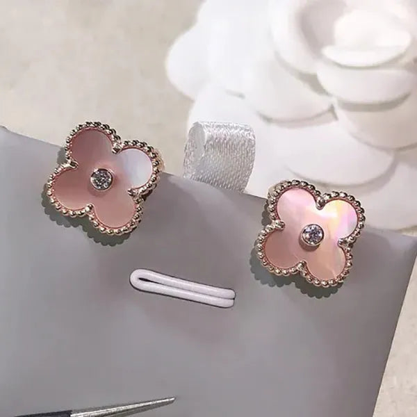 CLOVER GOLD PINK MOP EARRINGS