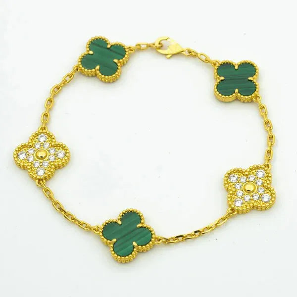 CLOVER MALACHITE DIAMOND BRACELET 5 MOTIFS