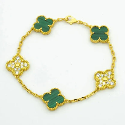 CLOVER MALACHITE DIAMOND BRACELET 5 MOTIFS