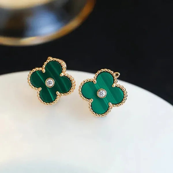 CLOVER MALACHITE DIAMOND EARRINGS