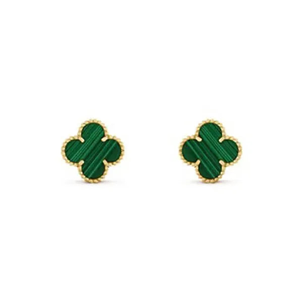 CLOVER MEDIUM MALACHITE PINK GOLD EARRINGS