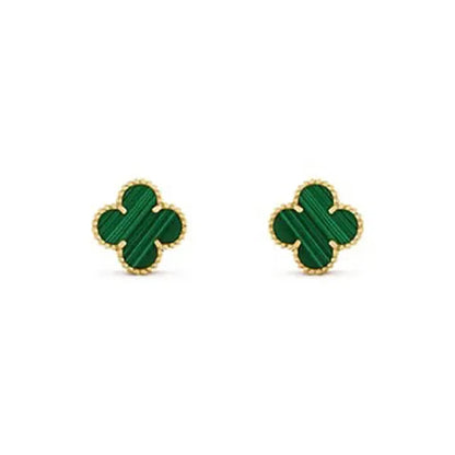 CLOVER MEDIUM MALACHITE PINK GOLD EARRINGS