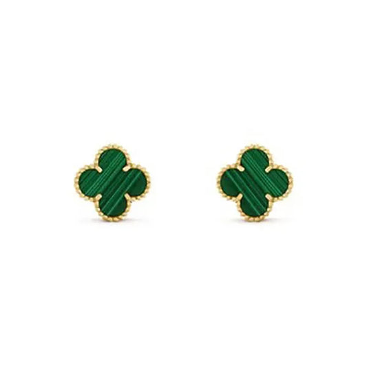 CLOVER MEDIUM MALACHITE PINK GOLD EARRINGS