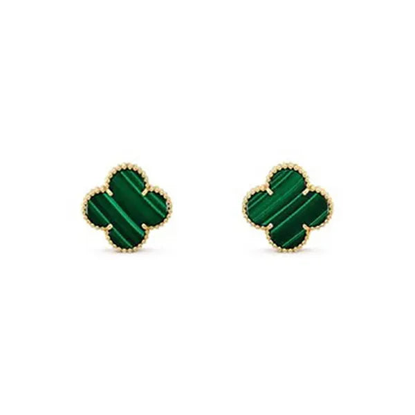 CLOVER MINI MALACHITE GOLD EARRINGS