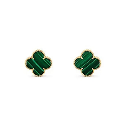 CLOVER MINI MALACHITE GOLD EARRINGS