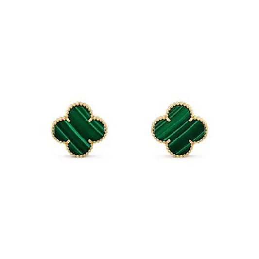CLOVER MINI MALACHITE GOLD EARRINGS