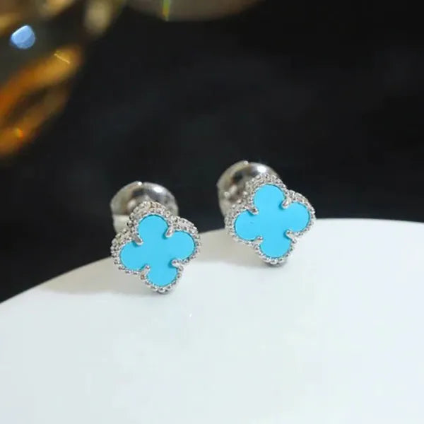 CLOVER MINI SILVER TURQUOISE STUD EARRINGS