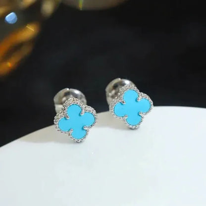 CLOVER MINI SILVER TURQUOISE STUD EARRINGS