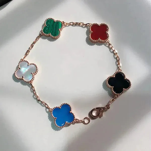 CLOVER MULTICOLOR PINK GOLD BRACELET 5 MOTIFS
