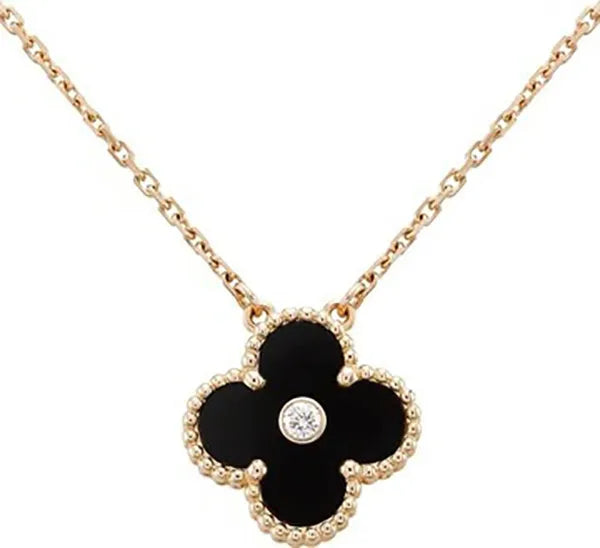 CLOVER NECKLACE GOLD DIAMOND ONYX